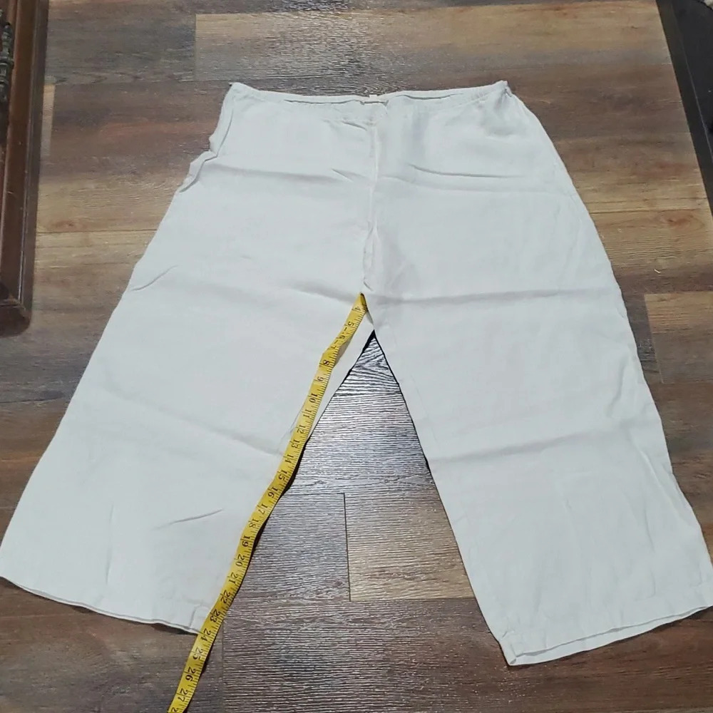 Eileen fisher linen oatmeal cream wide leg crop pants